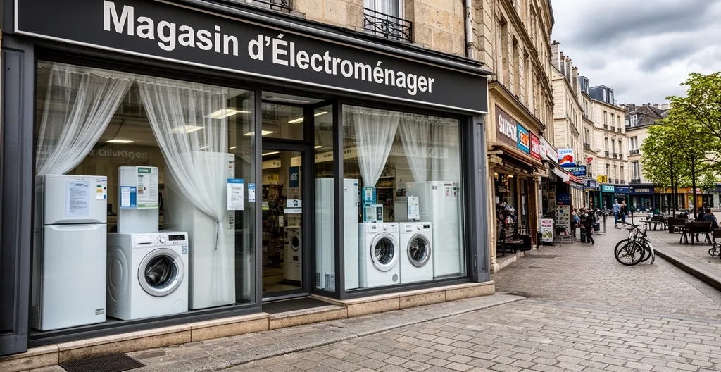 Façade d'un magasin d'électroménager indépendant français avec vitrine accueillante