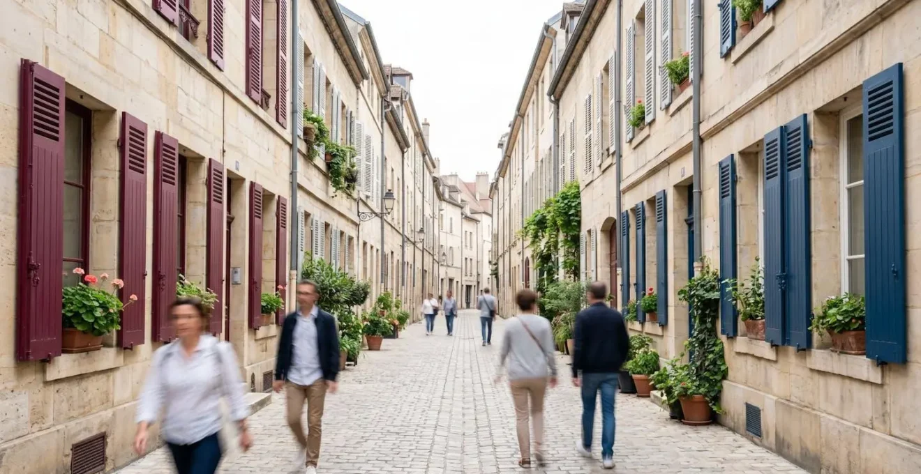 Rue du quartier des Antiquaires à Dijon avec ses immeubles anciens et son atmosphère paisible