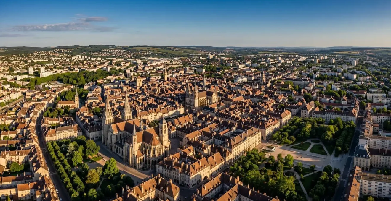 Vue aérienne de Dijon montrant la diversité architecturale du centre historique et des quartiers résidentiels