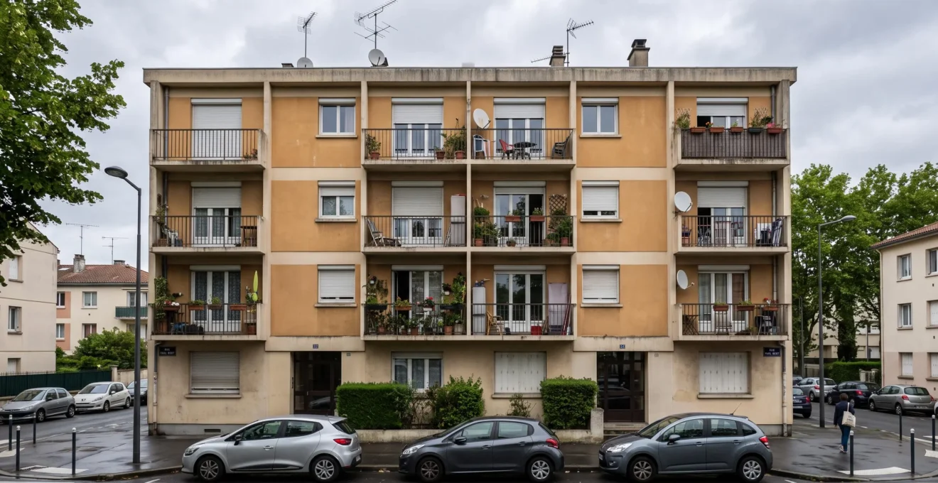 Façade d'un immeuble résidentiel collectif français typique des investissements locatifs